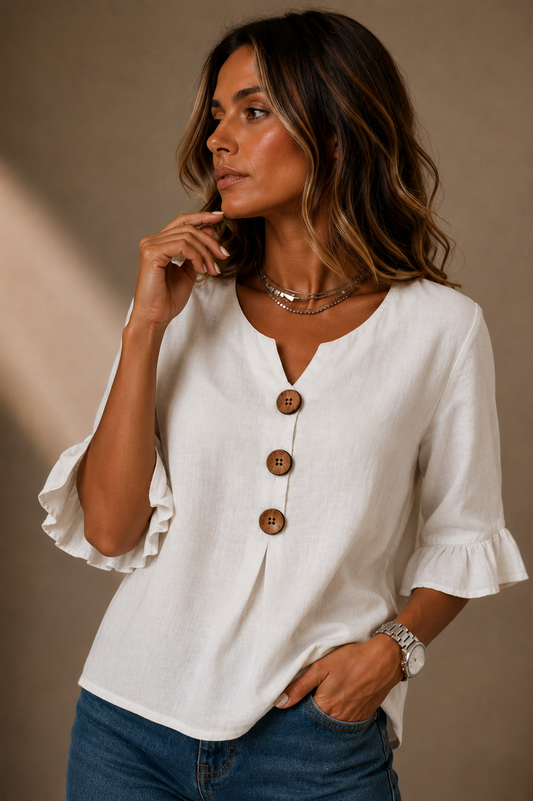 Blusas Sophia con botones de madera y volantes