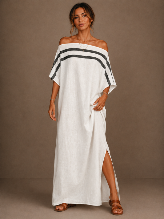 Aveline | Vestido largo con hombros al aire y mangas de murciélago