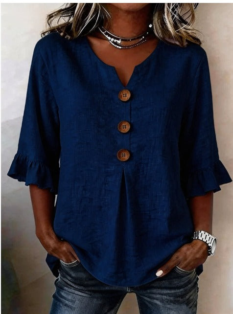 Blusas Sophia con botones de madera y volantes